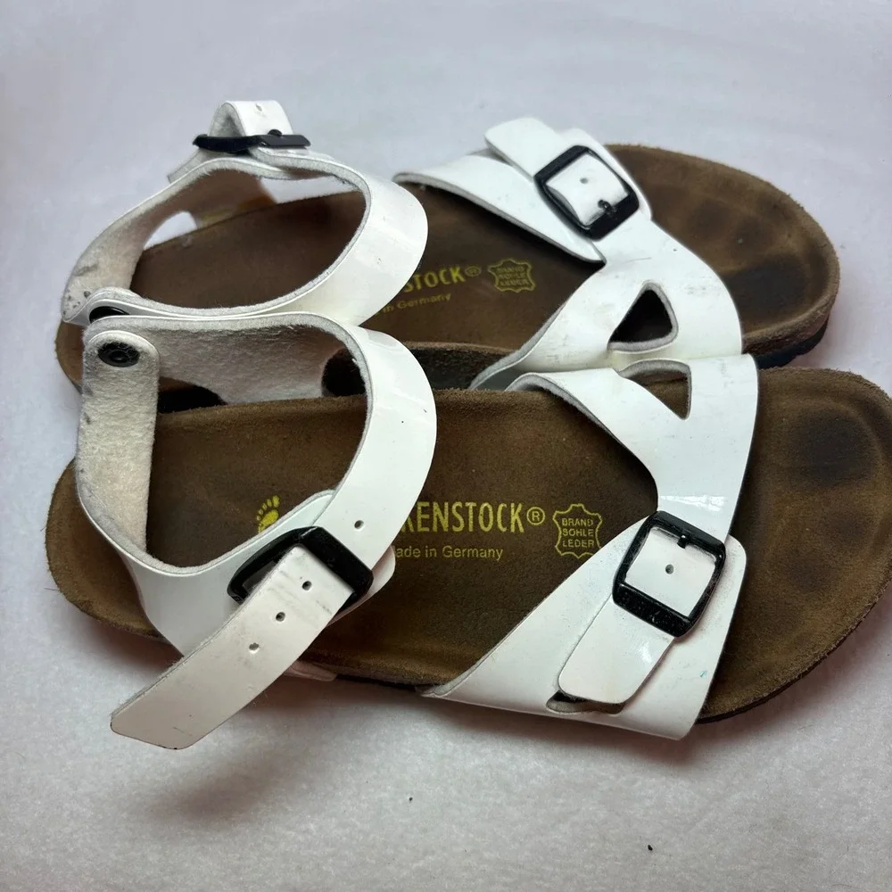 Birkenstock Rio Kids White Patent Leather Ankle Strap Sandals Size 32 EU